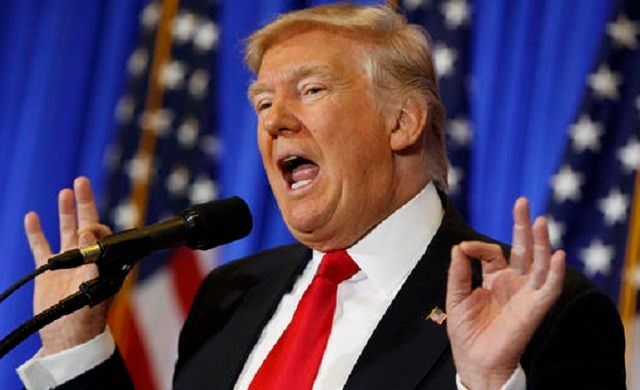 President-elect Donald Trump speaks during a news conference in the lobby of Trump Tower in New York, Wednesday, Jan. 11, 2017, in New York. (AP Photo/Evan Vucci)
