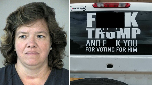 Woman with anti-Trump sticker arrested on outstanding warrant