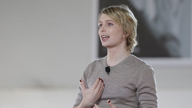 Chelsea Manning addresses an audience, Sunday, Sept. 17, 2017, during a forum, in Nantucket, Mass. (AP Photo/Steven Senne)