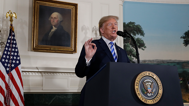 President Donald Trump delivers a statement on the Iran nuclear deal from the Diplomatic Reception Room of the White House, Tuesday, May 8, 2018, in Washington. (AP Photo/Evan Vucci)