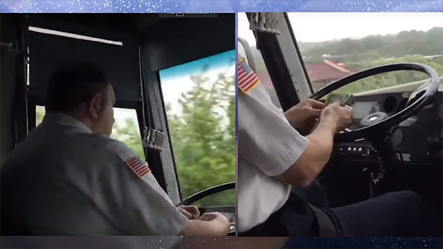 Bus driver captured counting cash while driving