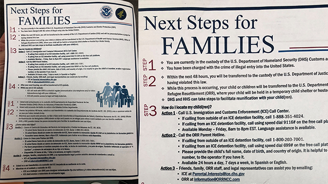 This is the handout immigrant parents get before they're separated from their children