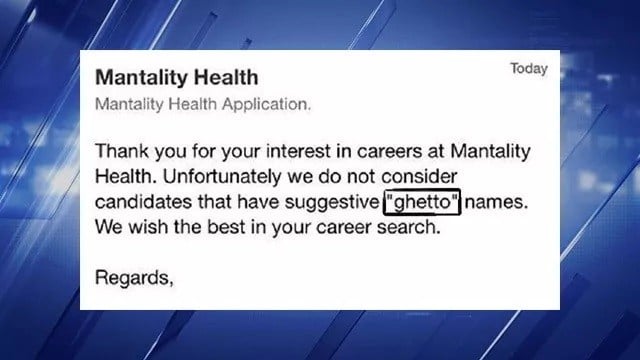 Woman says she was denied job because of 'ghetto' name