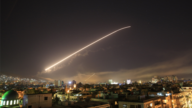 Photos: Missiles streak across the sky during Syria attack - CBS46 News